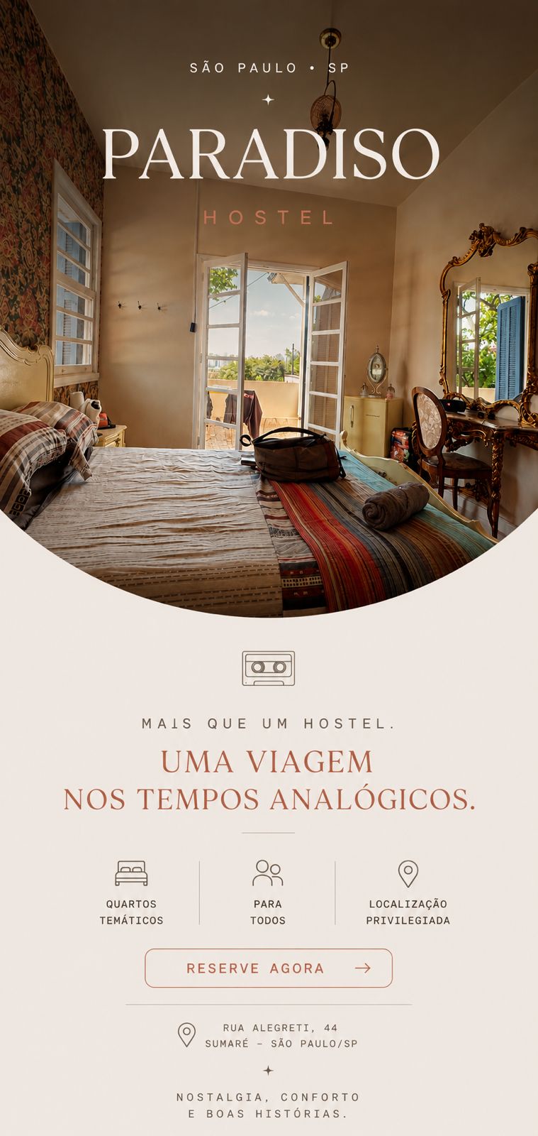 Paradiso Hostel São Paulo — themed rooms, prime location 300m from Sumaré metro. Book now.